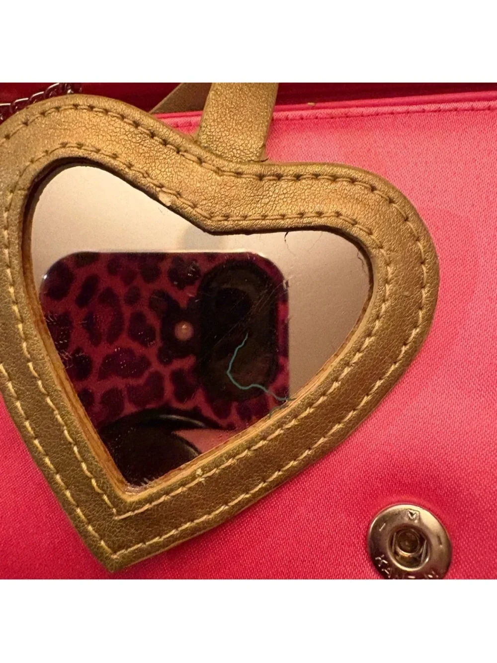 Juicy Couture Y2K Vintage Coral Pink Leather Crossbody with Gold Chain